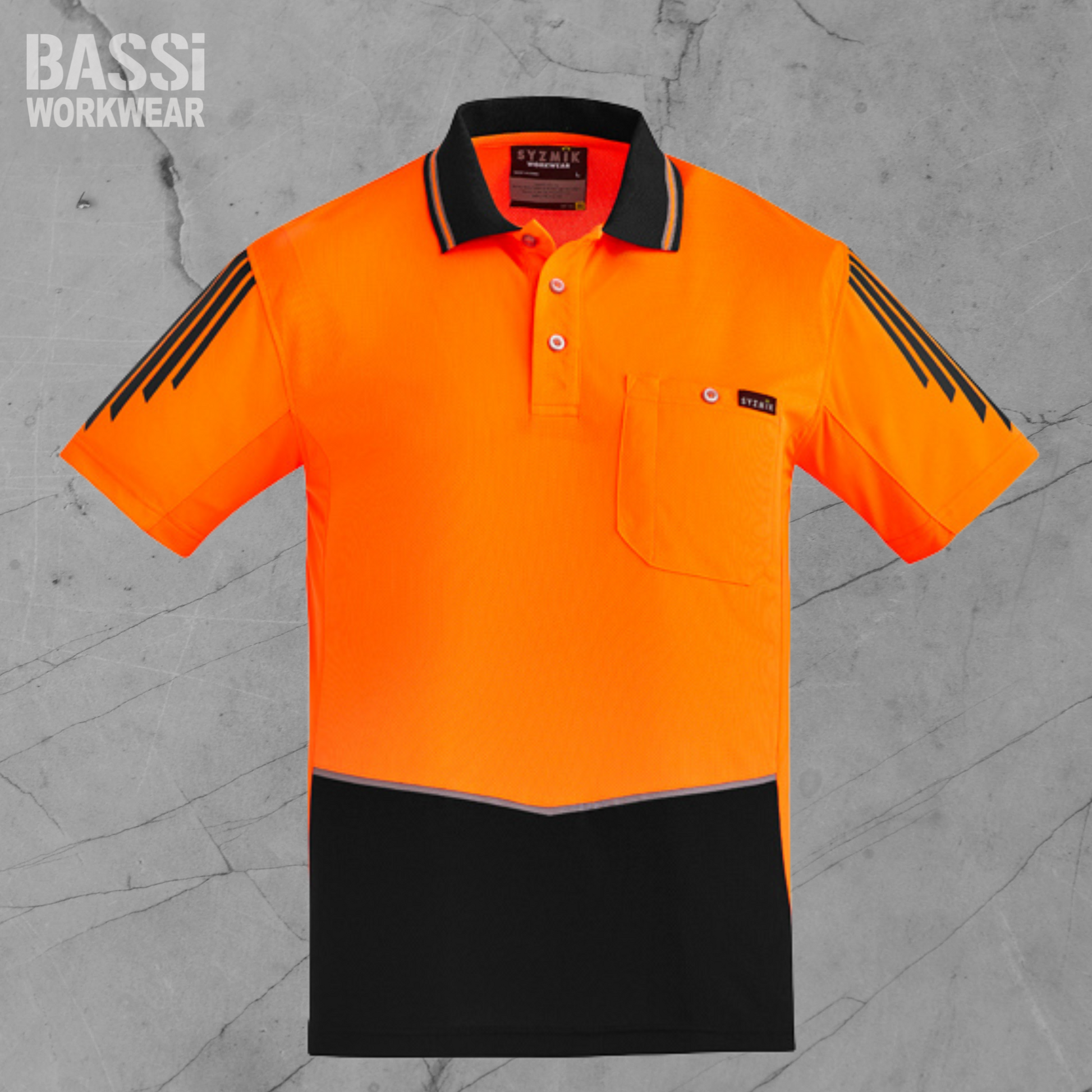 Mens Hi Vis Flux Short Sleeve Polo Orange/Black