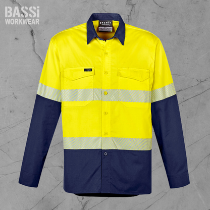 Mens Rugged Cooling Hi Vis Segmented Tape Long Sleeve Shirt